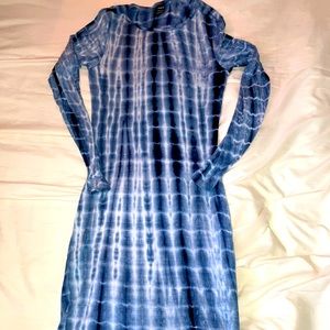 Illusion Figure Hugging Blue Long-Sleeve Midi Dress